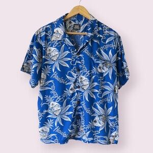 Vintage MIND GAMES Blue Aloha Hawaiian Shirt Sz M Japanese Single Stitch